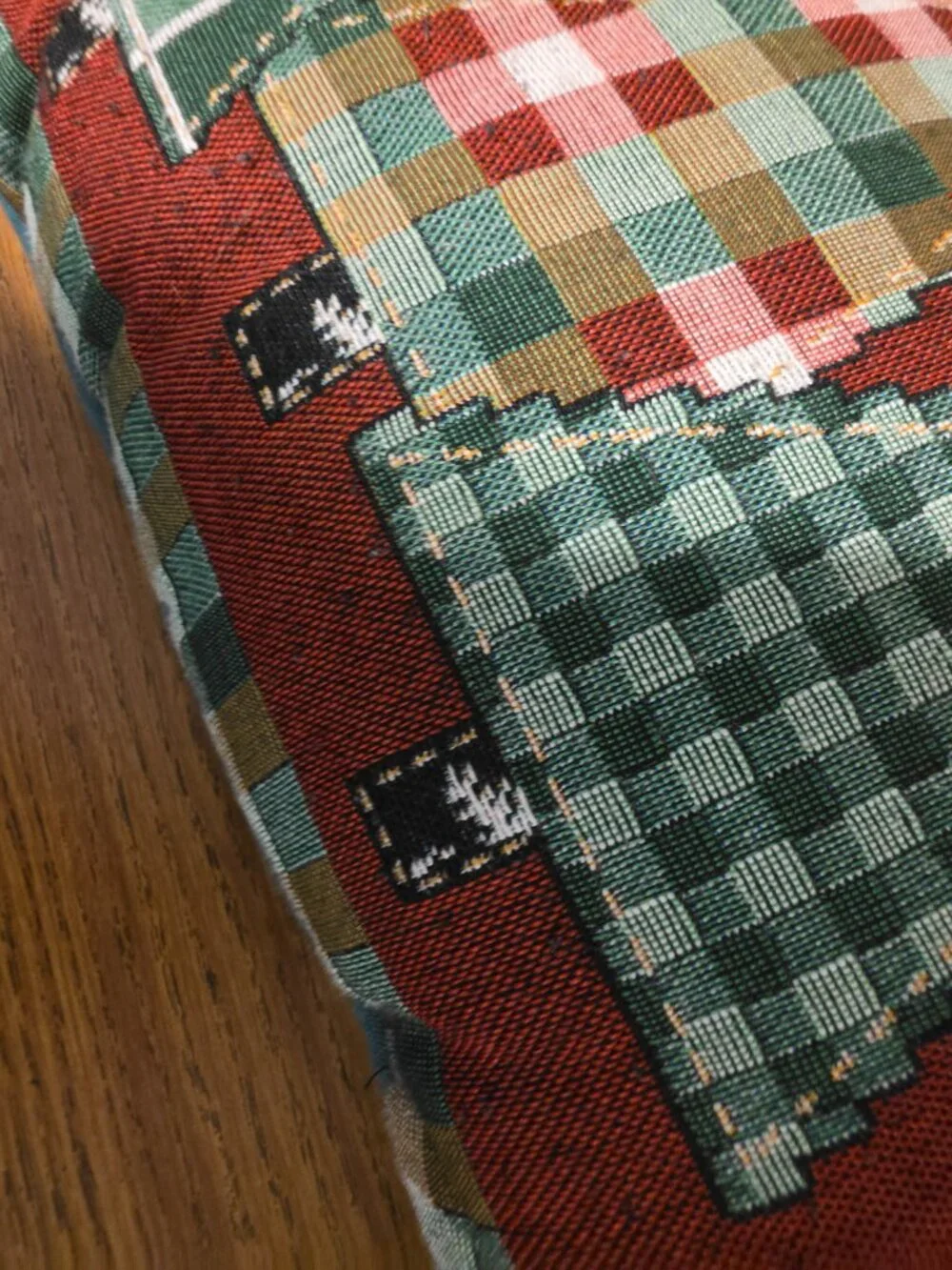 Vintage Christmas Trees Tapestry Throw Pillow Plaid Gingham Check Accent 15x11